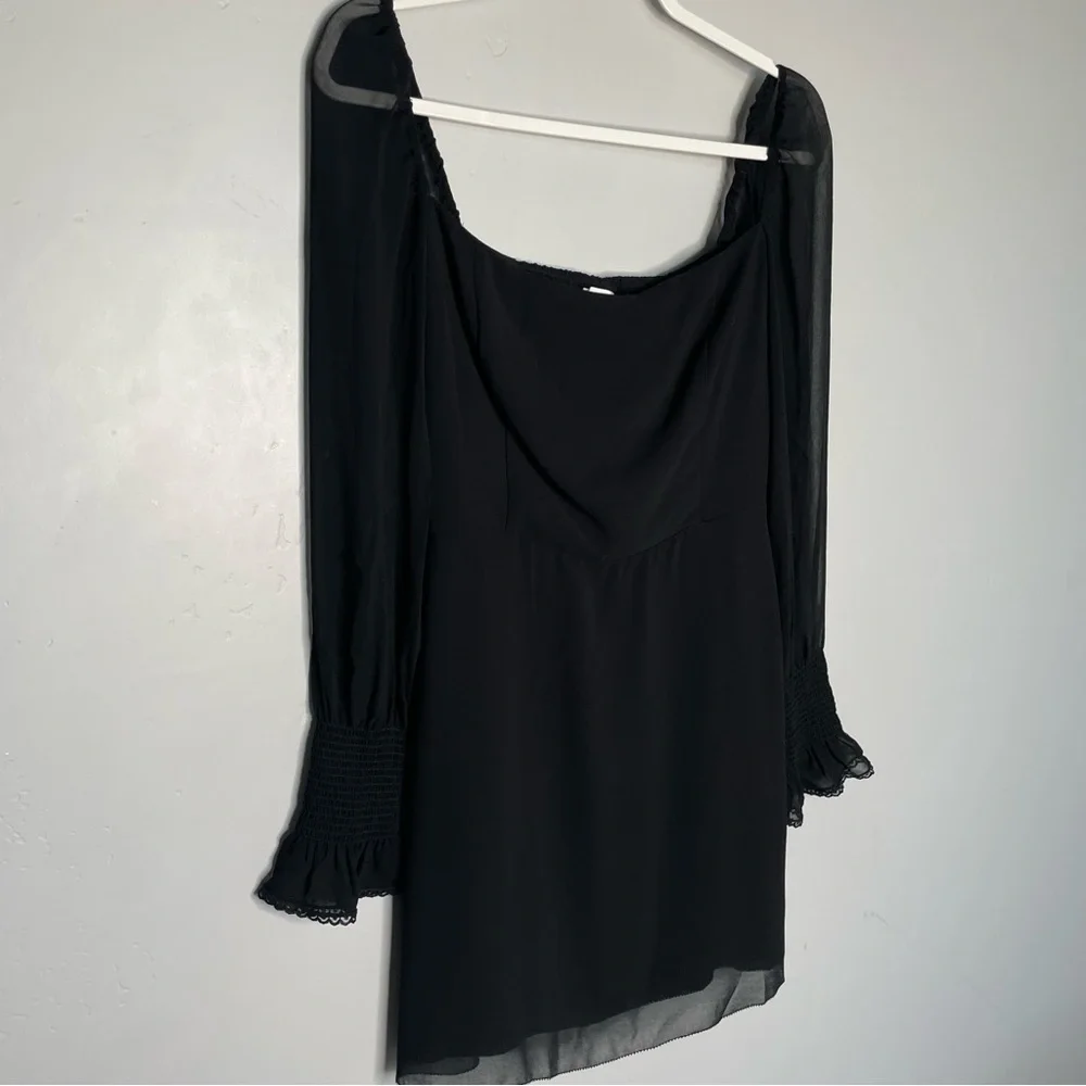 Wilfred Aritzia Emmylou Squareneck Chiffon Mini‎ Dress NWT 4 Black Long Sleeve